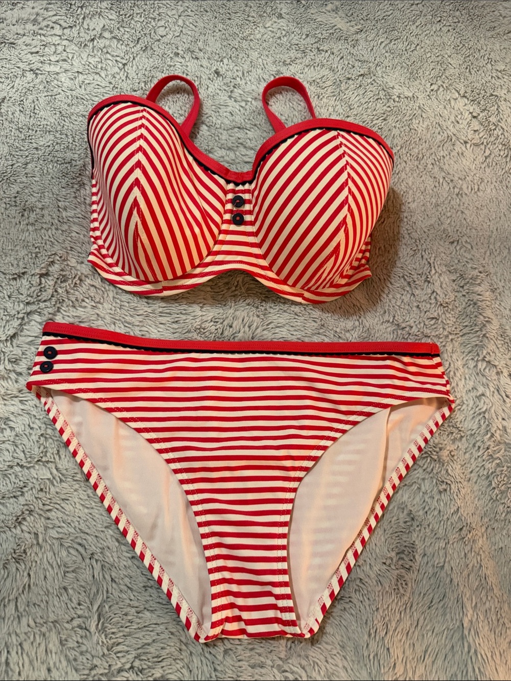 cleo Red and White Striped Bikini Set
